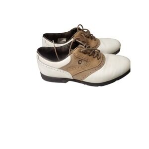FootJoy Mens Golf Shoes Saddle Spiked Leather White Brown